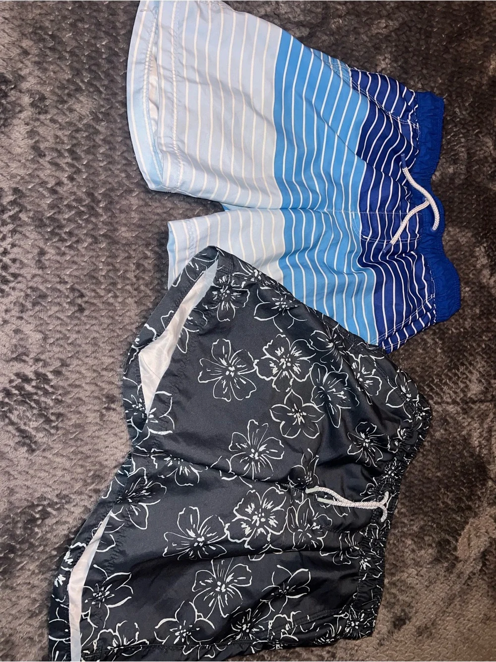 Cat & Jack Blue Stripe and Black Floral Swim Shorts - 2-Pack